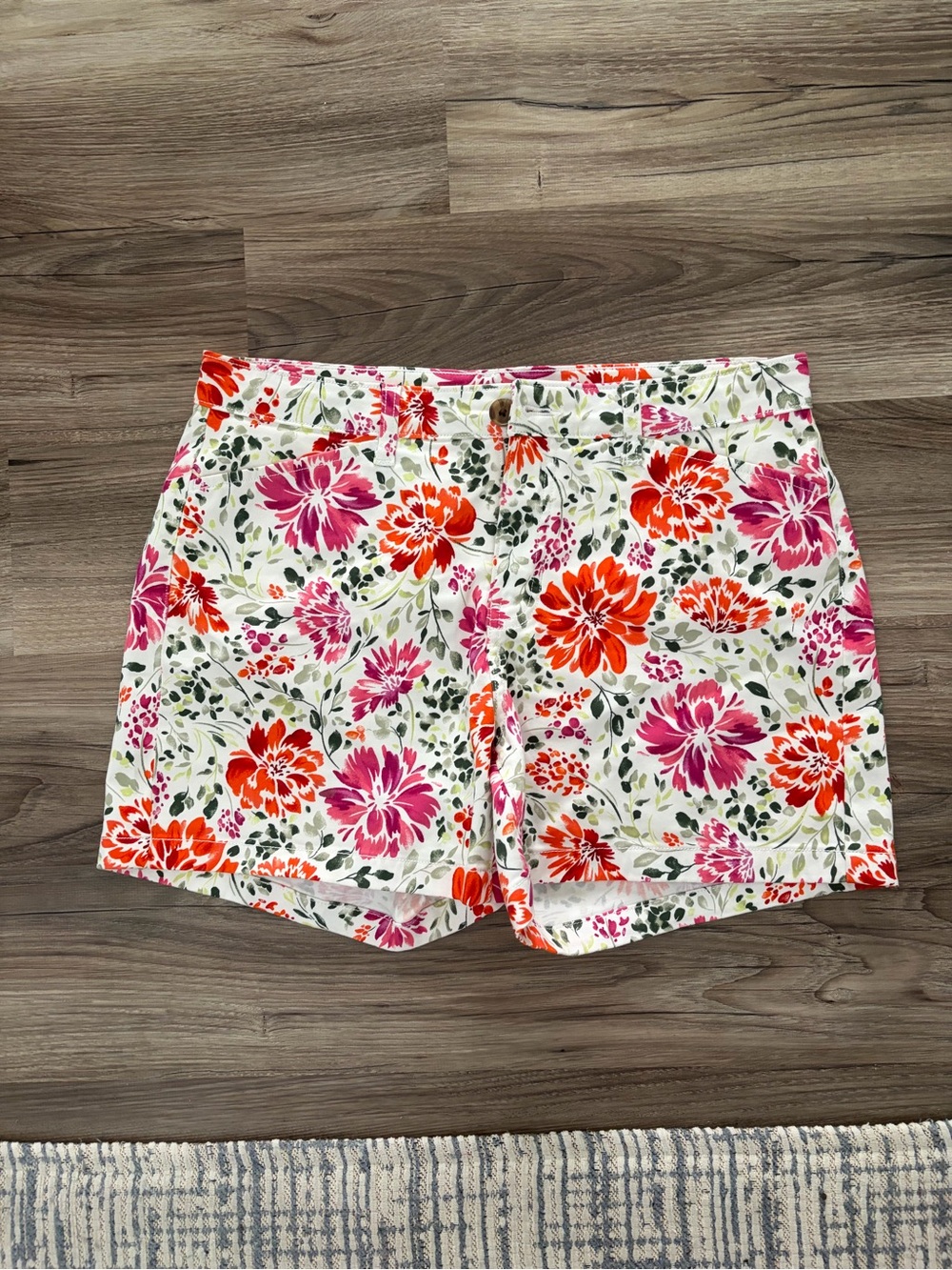 White floral denim shorts
